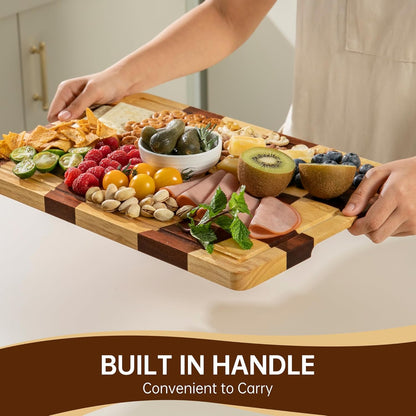 THETCHRY Cutting Boards for Kitchen, Checkered Cutting Board with Juice Grooves, End Grain Cutting Board for Meat and Vegetables, Large Butcher Block Serving Tray with Gift Box, 16.5" x 11.6" x 0.8"