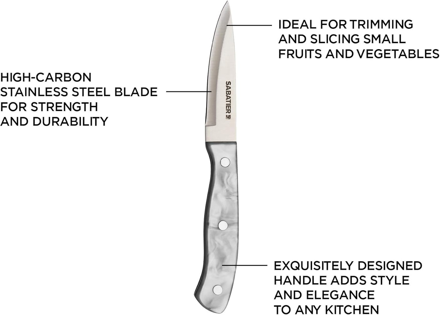 Sabatier Triple Riveted Serrated Utility Knife, 5-Inch, Razor-Sharp Kitchen Knife to Cut Fruit, Vegetables and more, High-Carbon Stainless Steel, Gray