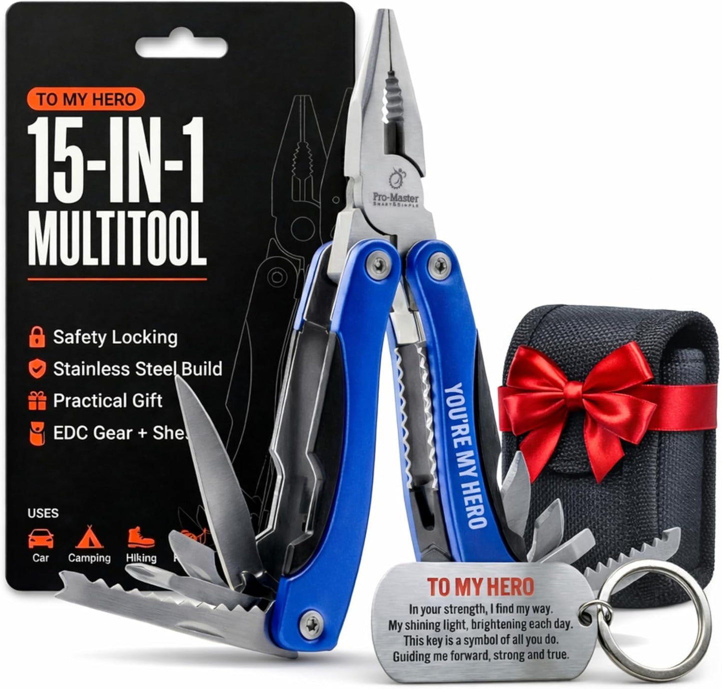 15-in-1 Multitool Pocket Knife, Multipurpose Stainless Steel All In One Tool for Camping Hiking Survival Travel Home - Portable Heavy Duty Folding Utility Multi Tool with Self-Locking
