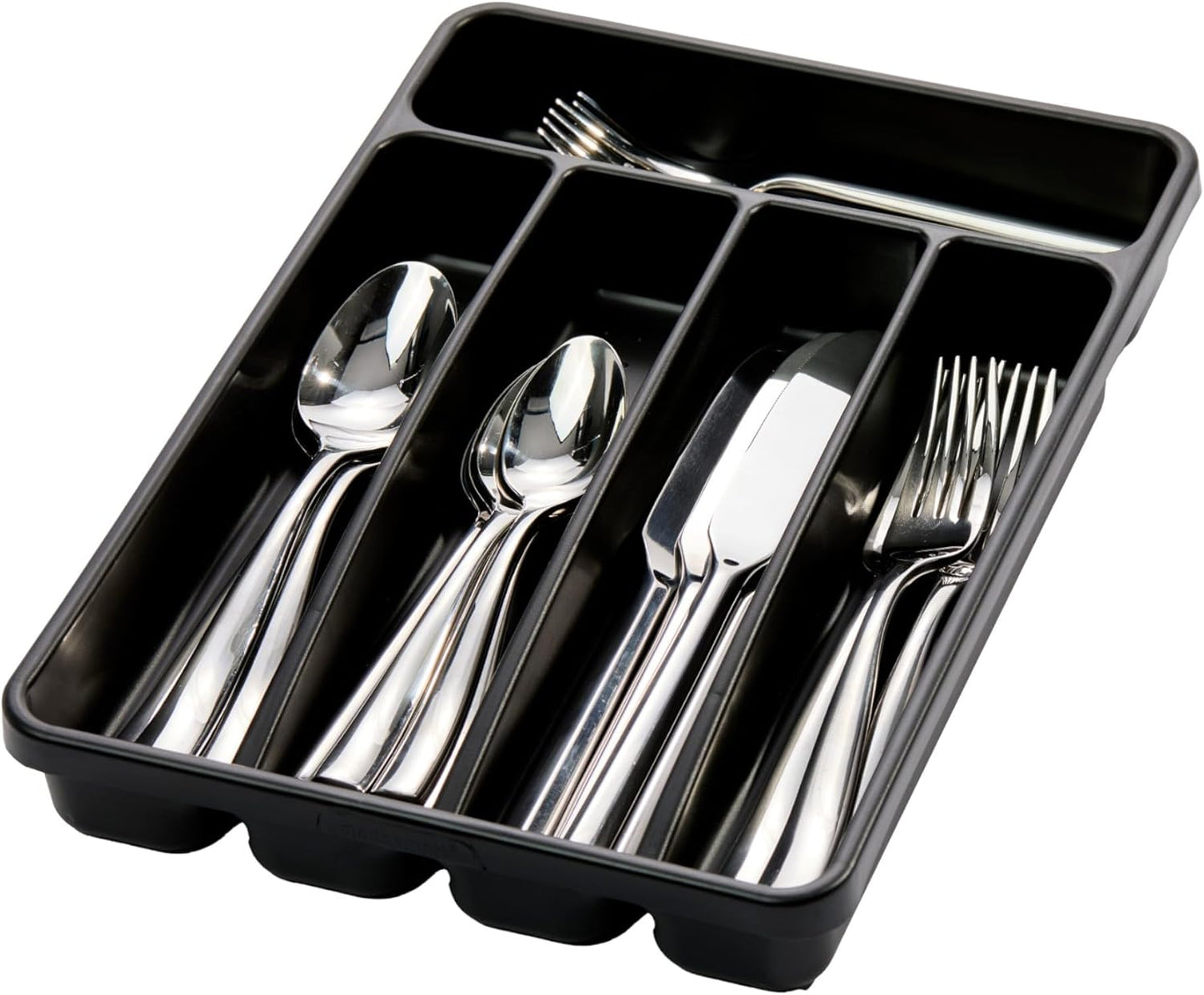 madesmart Silverware Tray, 5 Compartment Flatware Organizer for Forks, Knives & Spoons, Durable Drawer Organizer, Granite