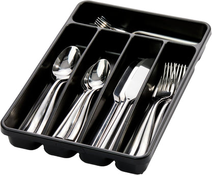 madesmart Silverware Tray, 5 Compartment Flatware Organizer for Forks, Knives & Spoons, Durable Drawer Organizer, Granite