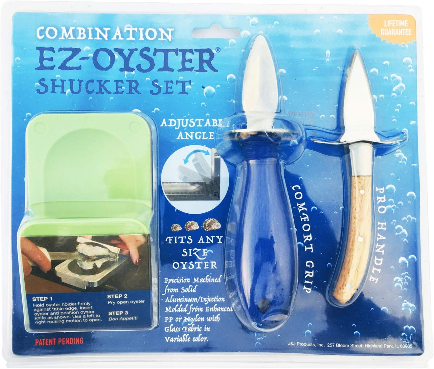 J&J Products The EZ - Oyster Variable Angle Opener Shucking Tool made from Recycled Ocean Bound Plastic (1, Blue)