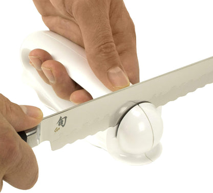 Kai Serrated Knife Pull Sharpening System, Kitchen Knife Sharpener for Serrated and Reversed Scallop Blades, Sharpener for Professional and Home Chefs