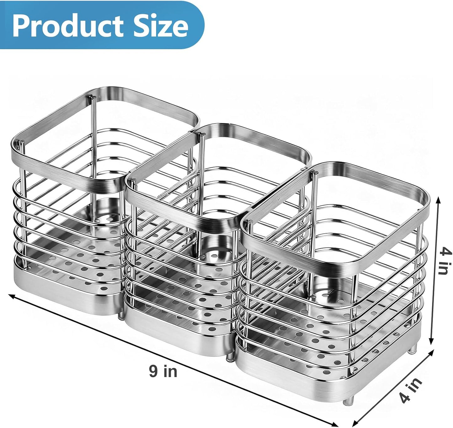 Utensil Holder, Stainless Steel Utensil Drying Rack for Kitchen Counter, Silverware Cutlery Flatware Holder Forks, Knives, Spoons, Chopsticks Organizer (Silver)