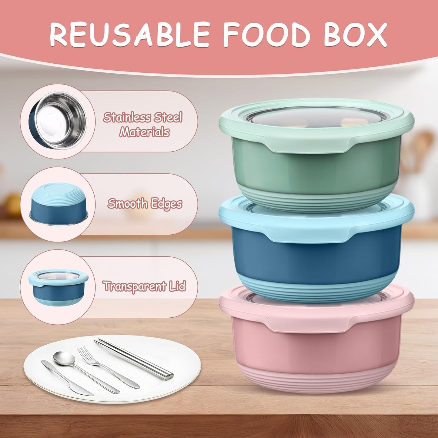 LemonRoad 36 Pack 7.5oz Stainless Steel Snack Containers Reusable Dressing Containers with Lids Lunch Box Chopsticks Knife Fork Spoon Flatware Set with Case for Meal Food Storage Picnic Travel
