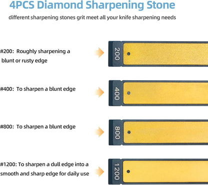 4PCS Diamond Sharpening Stones, #200#400#800#1200 Grit for Knife Sharpening Fixed-Angle Kit, Professional Whetstone Kit for Kitchen Outdoor