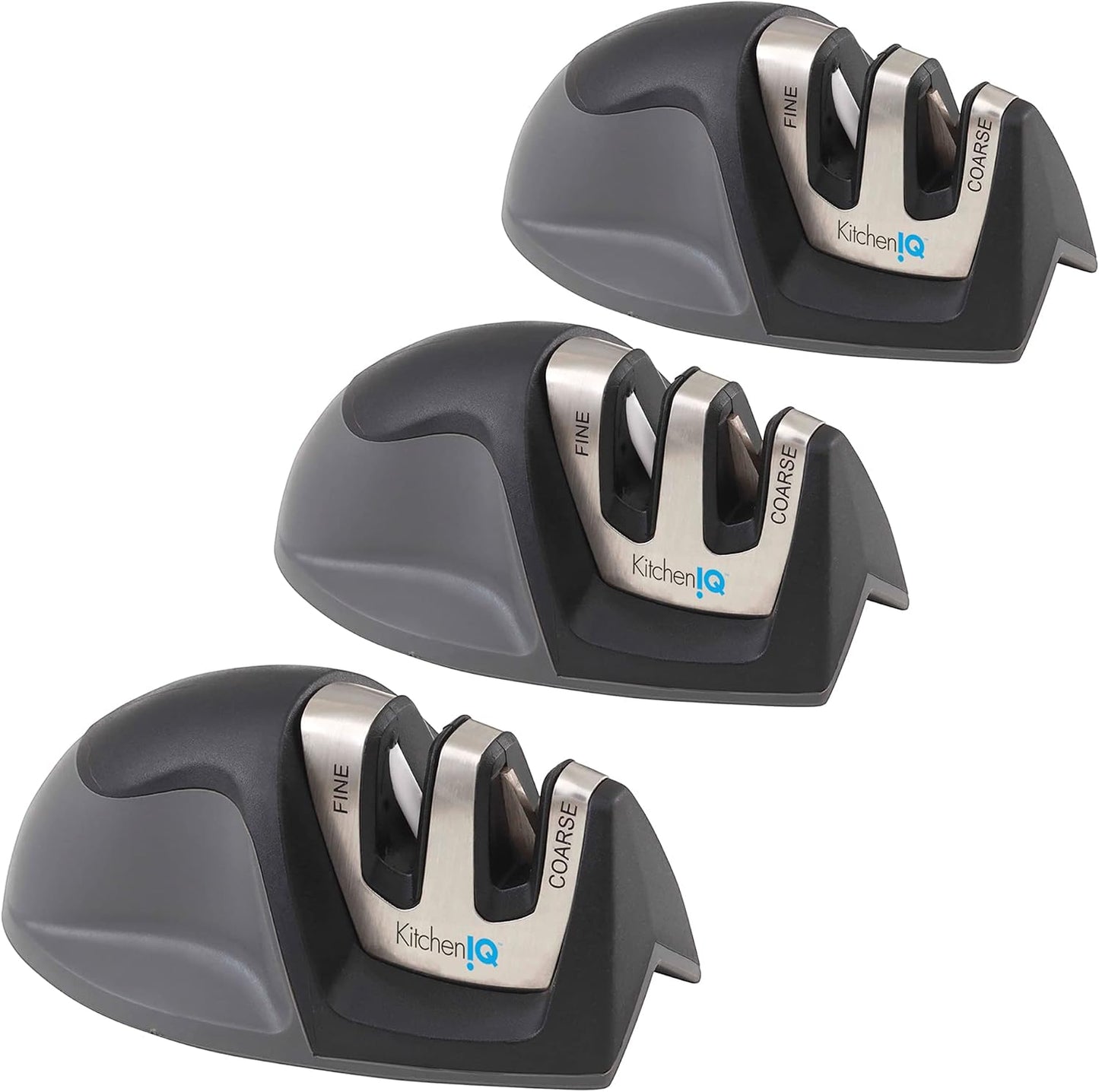 KitchenIQ 50009 Edge Grip 2-Stage Knife Sharpener, Black, Coarse & Fine Sharpeners, Compact for Easy Storage, Stable Non-Slip Base, Soft Grip Rubber Handle, Straight & Serrated Knives