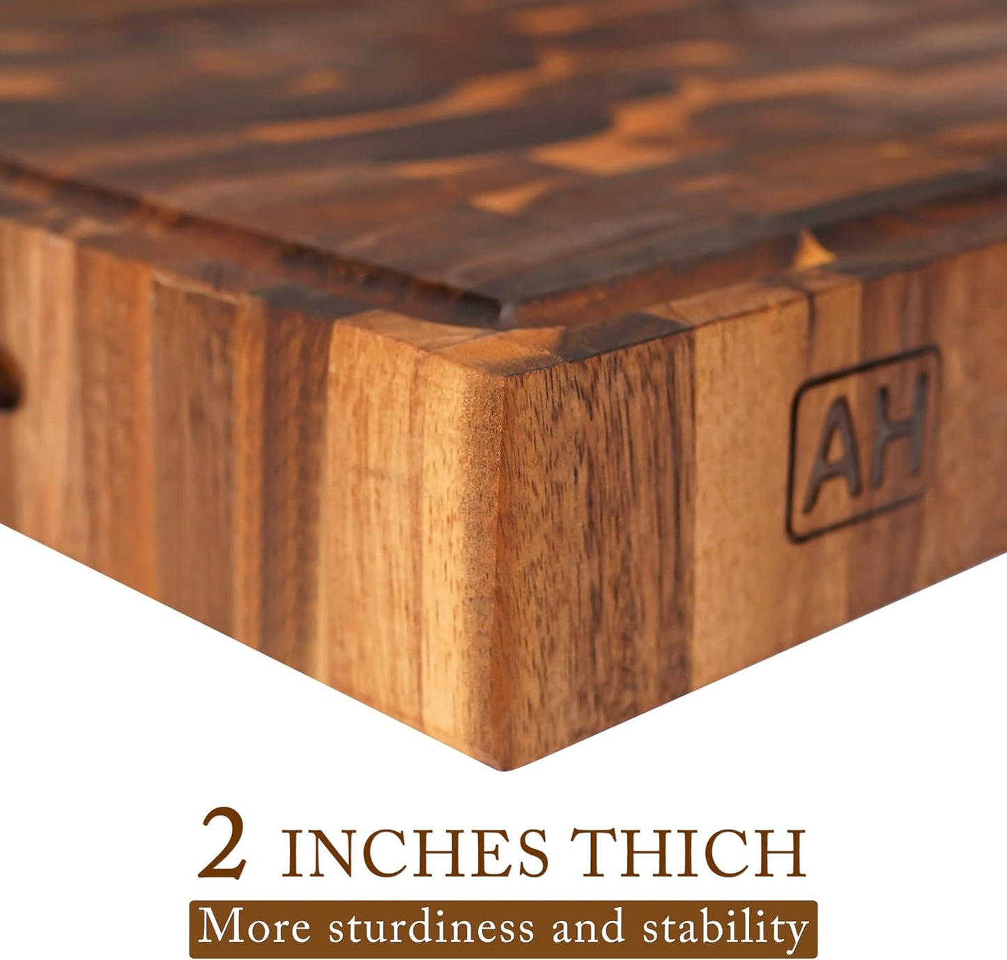 AZRHOM Large End Grain Walnut Wood Cutting Board 17x13x1.5 in Thick Butcher Block for Kitchen with Non-slip Mats Juice Groove & Handles (Gift Box)