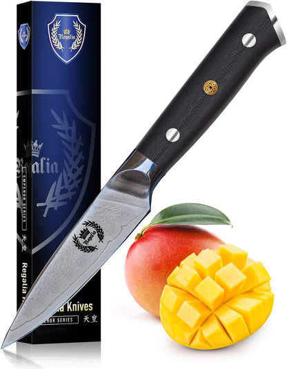 Regalia Paring (Petty) Knife 3.5 inch: Japanese AUS10 Super Steel 67 Layer High Carbon Stainless Damascus Steel Peeling Utility knives