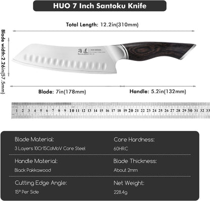 SHANGDAO 7 Inch Japanese Santoku Chef Knife, VG10 Stainless Steel Kitchen Cooking Knife with Pakkawood Handle Gift Box