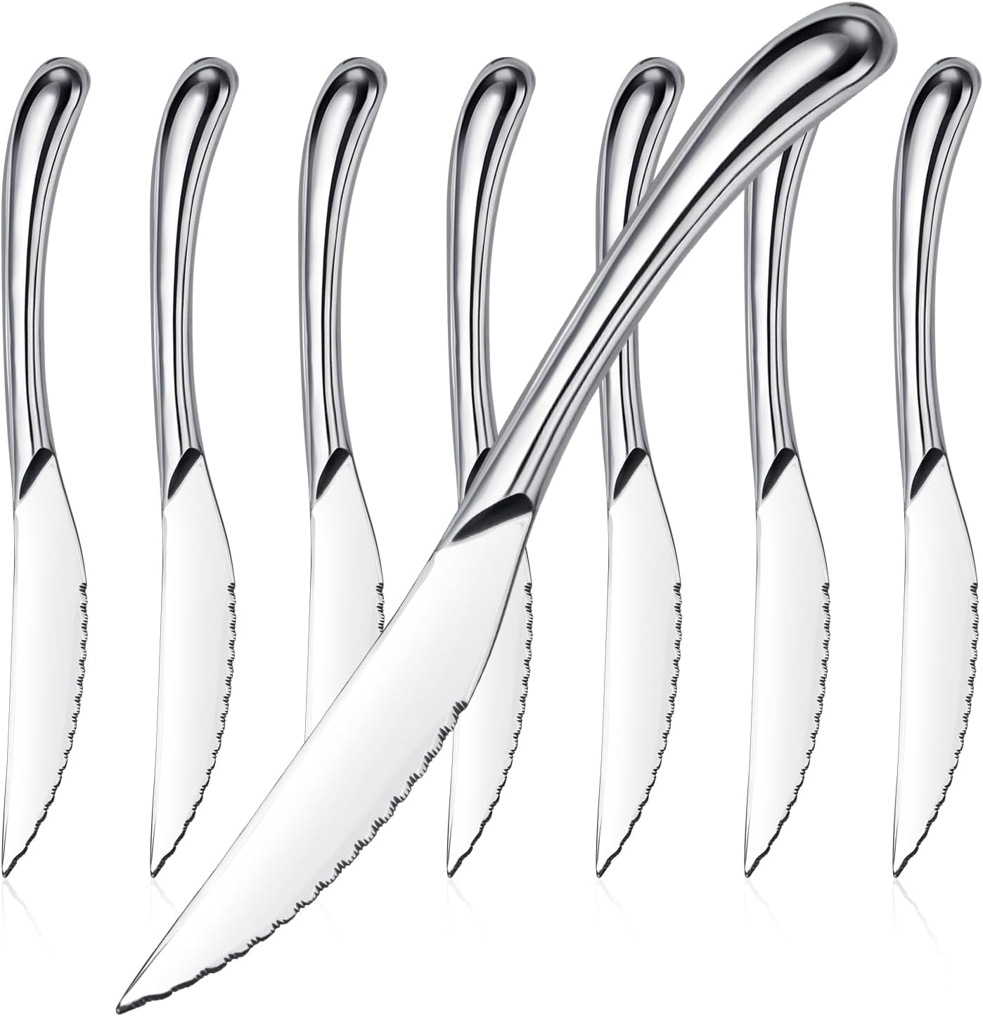 Nice Kitchen Steak Knives Set of 6, Sharp Serrated Steak Knives with Solid Handle, Premium High Carbon Stainless Steel Steak Knife Set