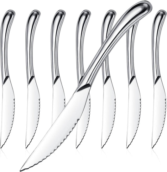 Nice Kitchen Steak Knives Set of 6, Sharp Serrated Steak Knives with Solid Handle, Premium High Carbon Stainless Steel Steak Knife Set
