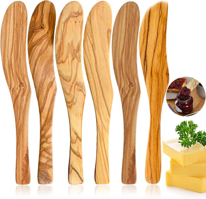 Olive Wooden Butter Knife Spreader, Handmade 6.8 Inch Peanut Butter Knives for Jam, Cheese, Cream, Bread Sandwich Spreaders, Mini Spreader Serving Utensil Set for Breakfast Picnic (3PCS Butter Knives)