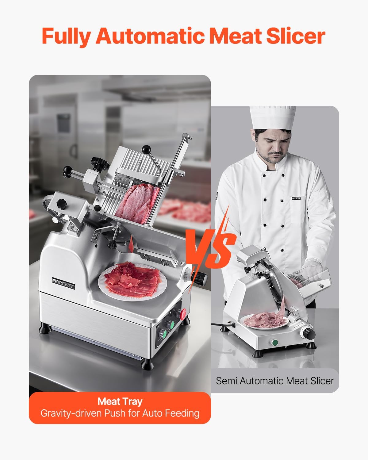 VEVOR Meat Slicer, 7.5 inch 200W Electric Deli Slicer Machine with SUS420 Blade, 0-0.6 inch Adjustable Thickness, ETL Certified Home Food-Slicer for Meat, Ham, Baguett, Steak