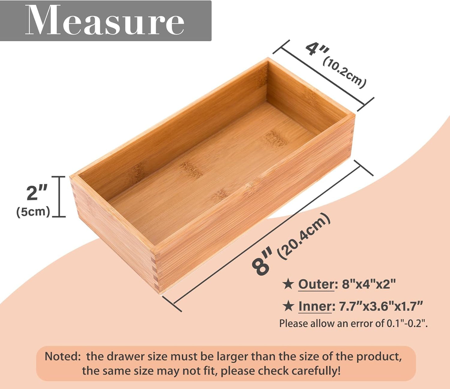 Bamboo Drawer Oragnizer Box, Kitchen Seasoning Organizer Tray, Tableware Knife Fork Organizer Box, Home Drawer Sorting Box, Bamboo 12"*4"