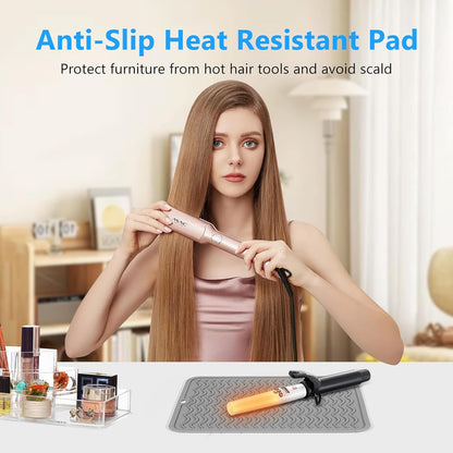 Heat Resistant Mat Oversize Curling Iron Mat Silicone Hot Hair Tools Mat for Hair Straightener,Flat Irons,Hair Styling Tools Countertop protection Portable Travel Mat 14.2" x 11"