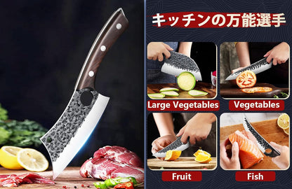 DRGSKL Hand Forged Meat Cleaver Knife Fathers Butcher Knives for Meat Cutting Full Tang Chef Knife with Belt Sheath and Gift Box High Carbon Steel for Kitchen or Camping, Gift for Dad