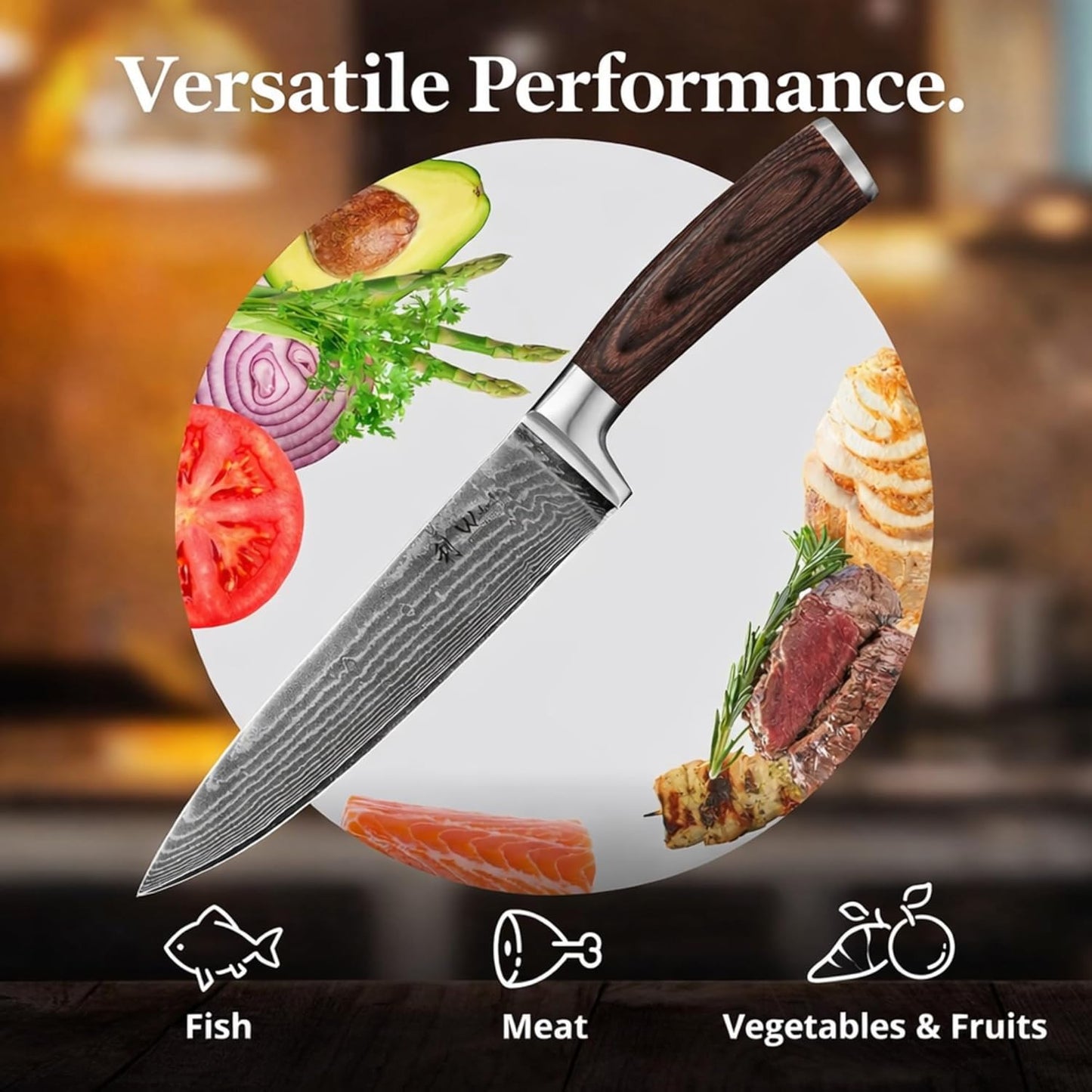 Wakoli EDIB Damascus Meat Knife – 7-Inch Japanese-Style Kitchen Knife for Meat, BBQ, and Roasts, 67-Layer Damascus Steel Blade with VG10 Core, Ergonomic Pakkawood Handle – Carving Knife in Gift Box