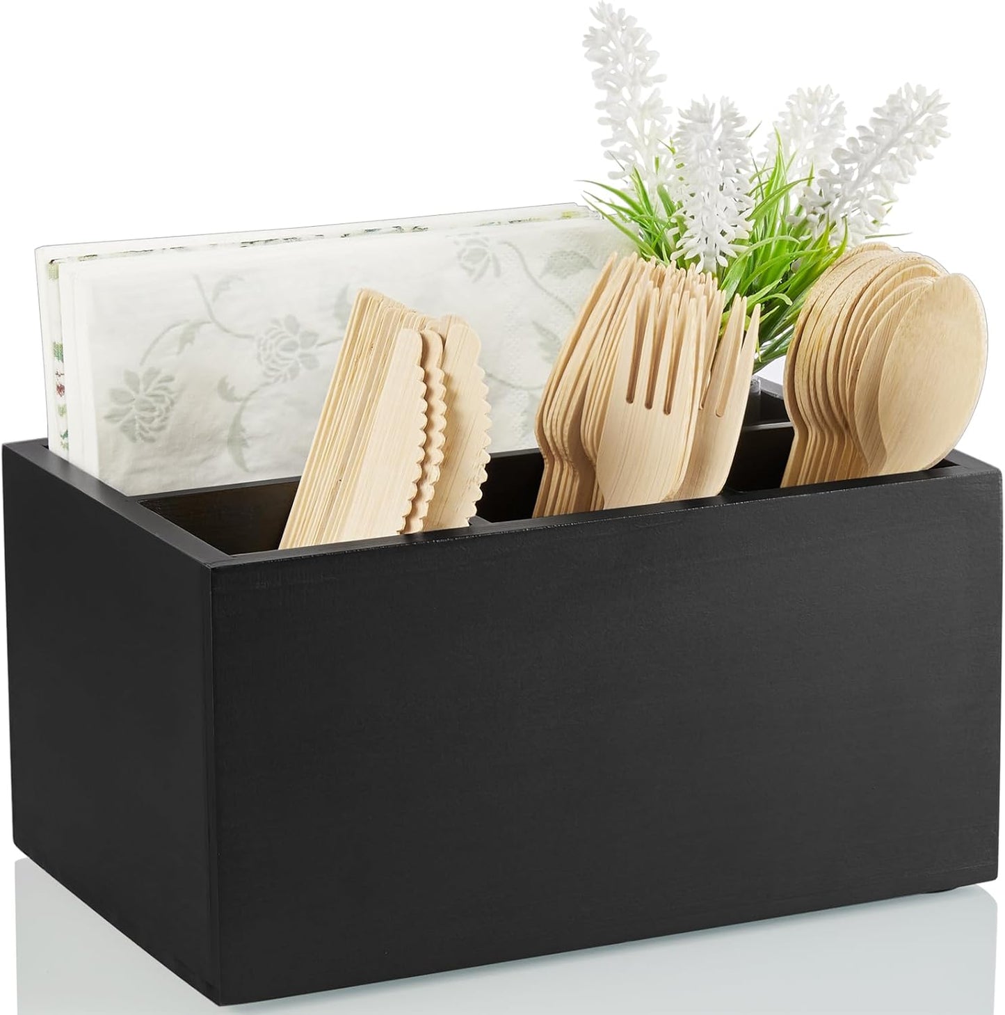 DRASTAR Utensil Holder, Wooden Silverware Caddy, Picnic Cutlery Organizer, Countertop Silverware Holder for Party, Pink