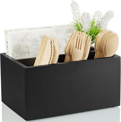 DRASTAR Utensil Holder, Wooden Silverware Caddy, Picnic Cutlery Organizer, Countertop Silverware Holder for Party, Pink