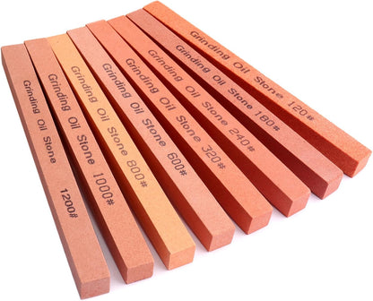 Sharpening Stone Set,8pcs Rectangular Sanding Sticks Knife White Corundum Oil Stone for Knife,Most DIY Bladed&Cutting Tool-120#,180#,240#,320#,600#,800#,1000#,1200#(5.91x0.47x0.47inch)