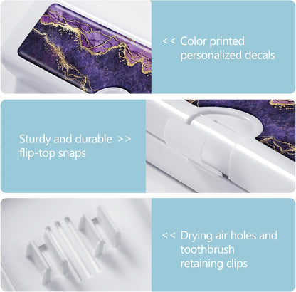 Toothbrush Travel Case - Colorful Pattern, Holder and Covers for Toothbrushes, Includes Tongue Scraper Case