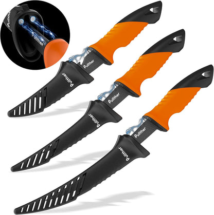 2 pcs Fillet Knife for fish,7 Inch Fillet Knives and 5 Inch Stainless Steel Fishing Bait Knife with Magnetic Protective Sheath,Fishing Gear Set with Non-Slip Handle