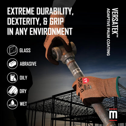MAGID D-ROC ANSI A5 DX+ Technology VersaTek Grip Work Gloves, 1 Pair, Size 10/XL, DXPG53