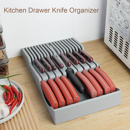 Drawer Knife Organizer, Kitchen Plastic Drawer Knife Block Holder Storage Sets for 16 Knives and 1 Sharpening Steel Extra Large Steak Chefs Knives Holder