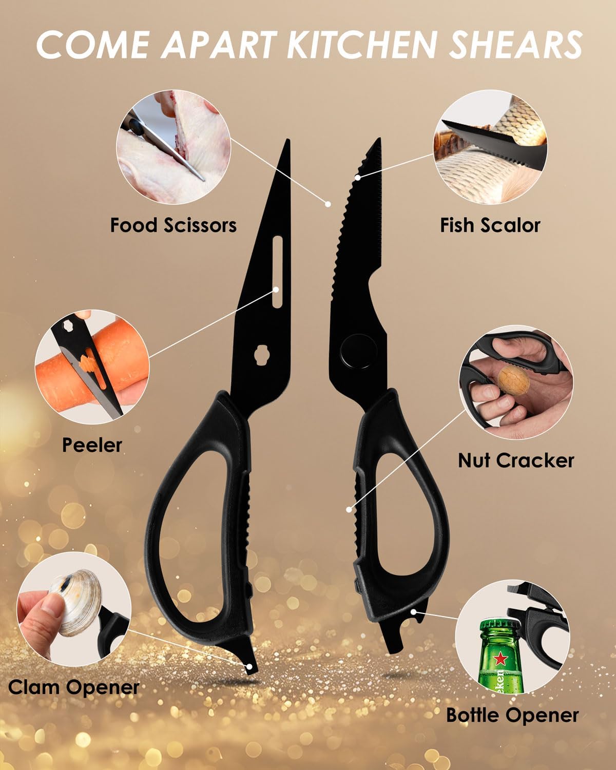 Mitsuharu 5 in 1 Camping Cutting Board Set with Santoku Knife,Separable Shears,Peeler & Slicing Knife and Sharpening Slots,Portable Camper Accessories Kitchen Set, Black