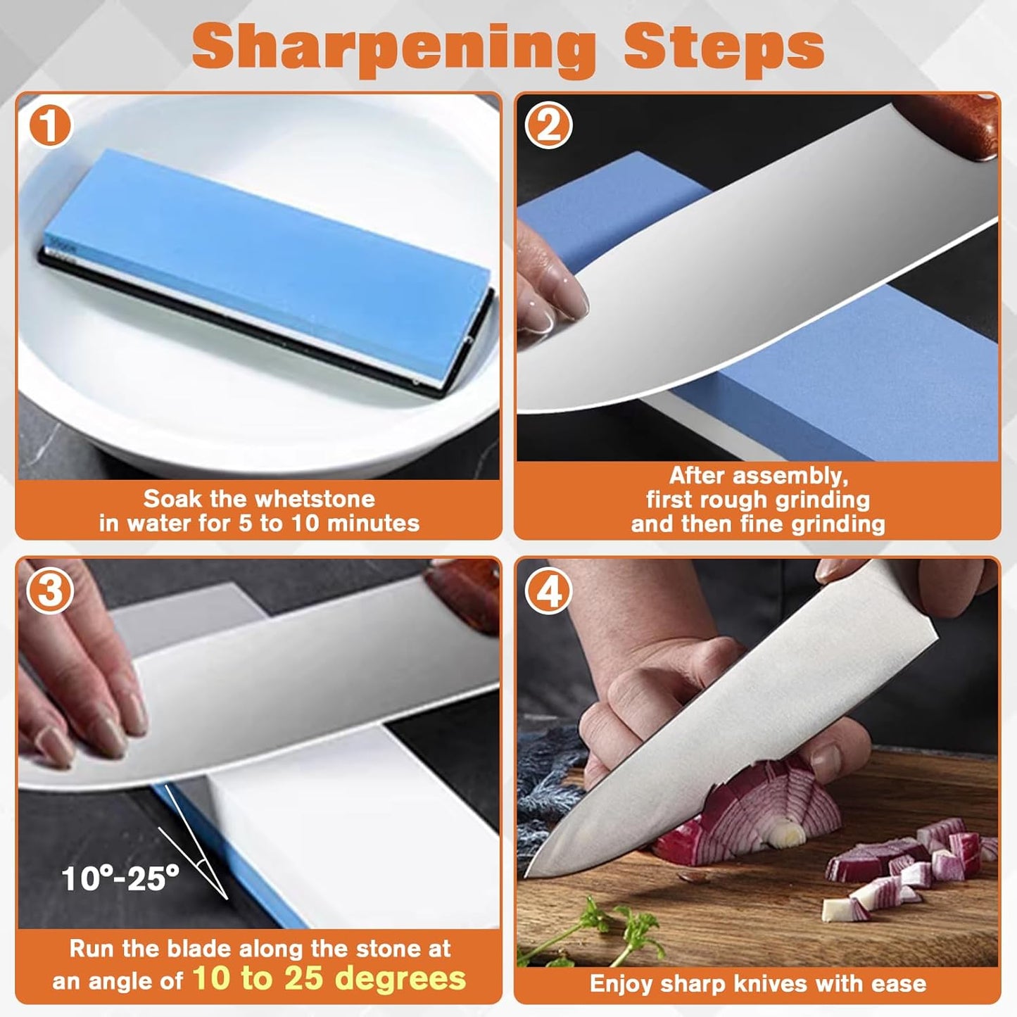 Whetstone Knife Sharpening Stone Kit 1000/6000 Grit Double Sided Kitchen Whetstone Knife Sharpener Wet Stones Flattening Stone with Non-Slip Silicon Bases, Bamboo Bases and Angle Guide