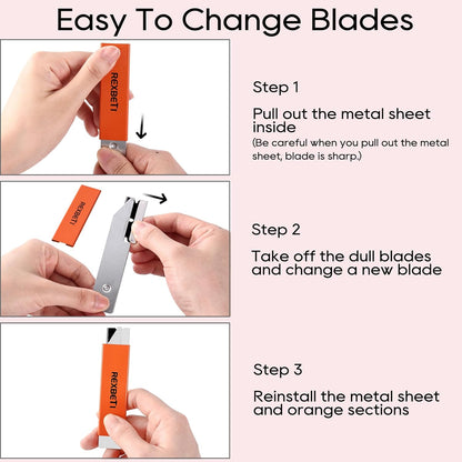 REXBETI 12 Pack Box Cutter, Retractable Cardboard Cutter, Razor Blade Scraper, Handy Box Opener, More Sharp Single Edge Razor Blade Box Cutter Set for Packages Papers and Boxes, Antirust Utility Knife