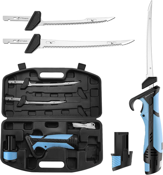 Calamus BladeVolt Rechargeable Cordless Electric Fillet Knife, 27,000 RPM High Torque Motor, 2 Type-C Long-lasting Batteries, 4 Razor-sharp Blades, Fishing Gear for Filleting Fish, Fishing Gifts for Men