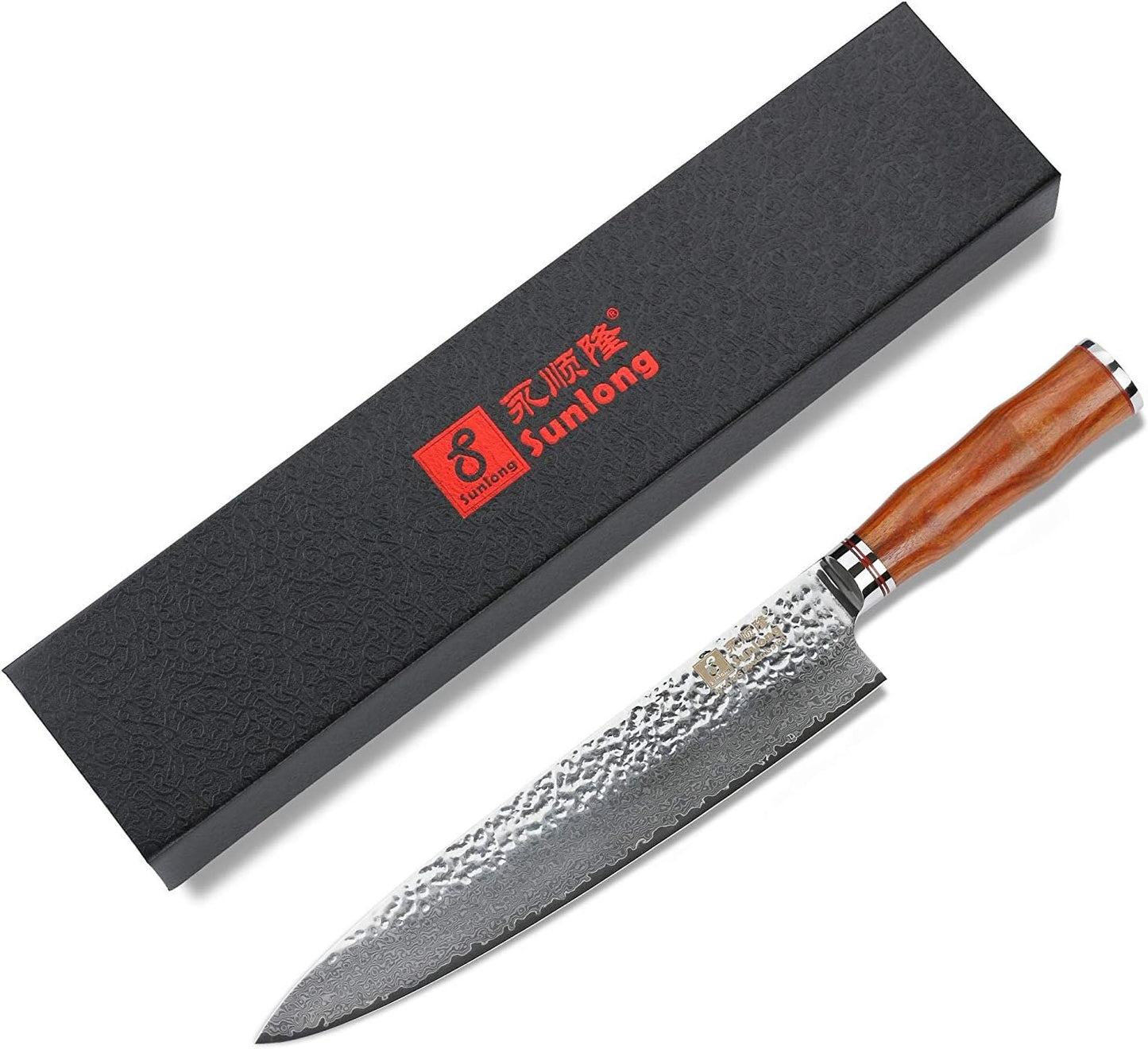 SUNLONG Chef's Knives 12 inch Pro Gyuto Japanese Hammered Damascus Natural Bloodwood Hand