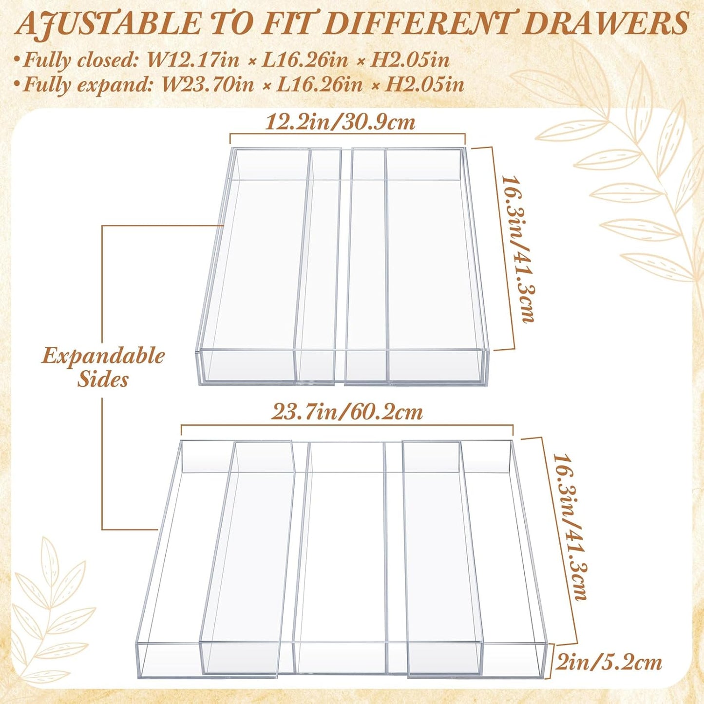 Teenyyou 1 Pack Expandable Kitchen Drawer Organizer Clear Acrylic Utensil Organizer Adjustable Acrylic Silverware Storage for Drawers Silverware Flatware Knives (12 x 16 Inches,6-8 Compartments)