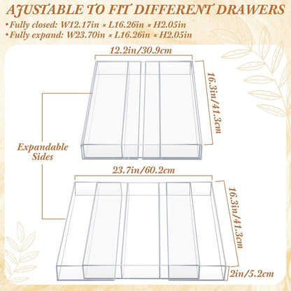 Teenyyou 1 Pack Expandable Kitchen Drawer Organizer Clear Acrylic Utensil Organizer Adjustable Acrylic Silverware Storage for Drawers Silverware Flatware Knives (12 x 16 Inches,6-8 Compartments)