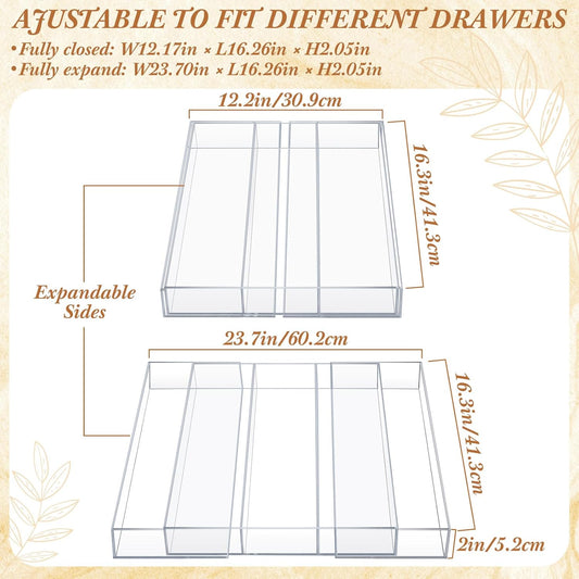 Teenyyou 1 Pack Expandable Kitchen Drawer Organizer Clear Acrylic Utensil Organizer Adjustable Acrylic Silverware Storage for Drawers Silverware Flatware Knives (12 x 16 Inches,6-8 Compartments)
