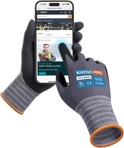 KAYGO Safety Work Gloves MicroFoam Nitrile Coated, 3 Pairs KG18NB,Seamless Knit Nylon Glove for Men and Women, Ideal for Automotive,Warehouse,Construction (Small,Gray)