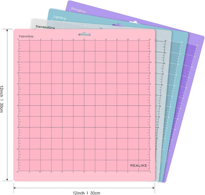 REALIKE 12x12 Lightgrip Cutting Mat Compatible with Cricut Maker 3/Maker 4/Maker/Explore 3/4/Air 2/Air/One(3 Mats), Gridded Adhesive Non-Slip Cut Mat for Crafts, Quilting, Sewing and All Arts