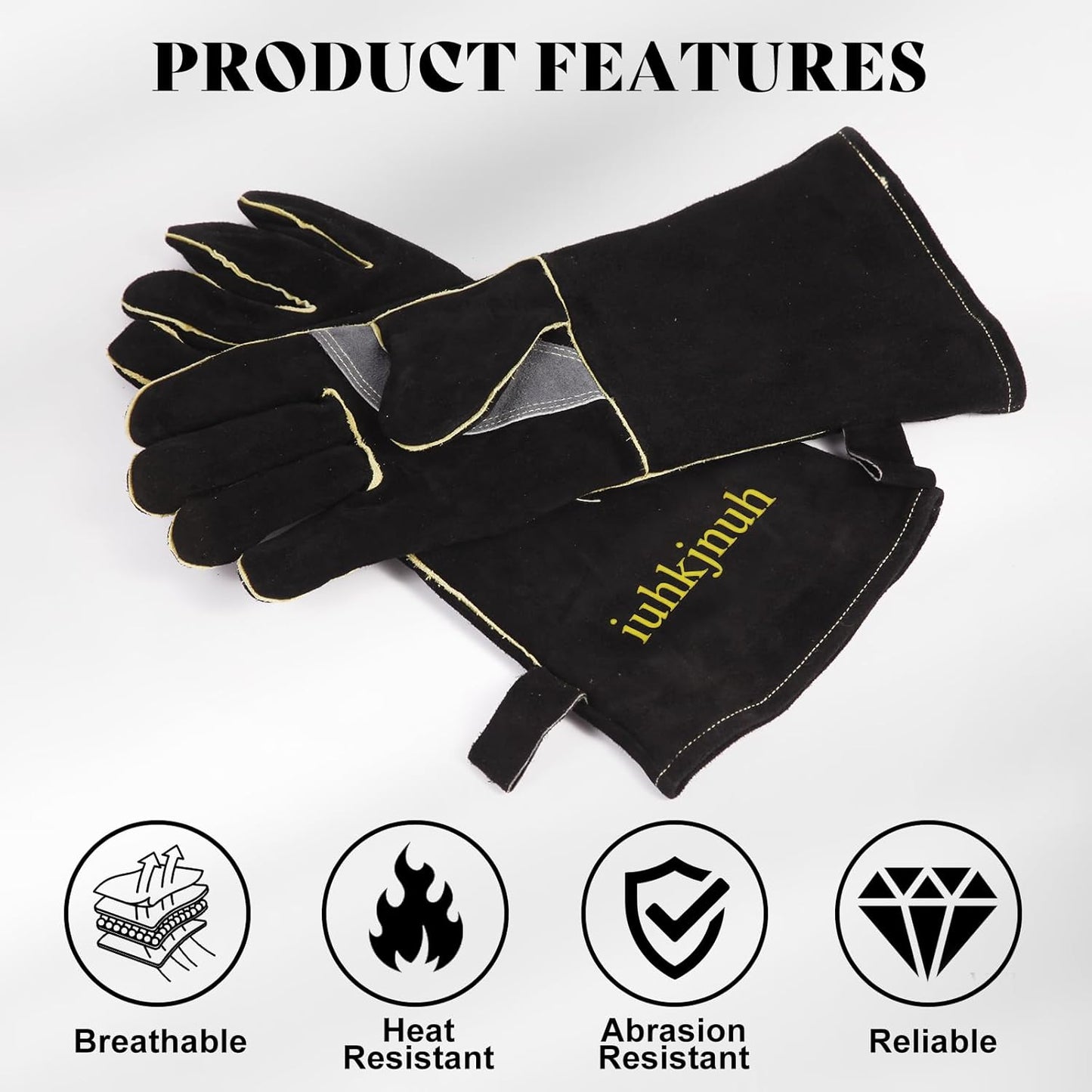 16" Leather Forge Welding Gloves, 932℉ Heat/Fire Resistant, Multi-Use Mitts for TIG/MIG Welding, BBQ, Oven, Baking, Furnace, Beekeeping, Animal Handling & Stove Safety，Ambidextrous