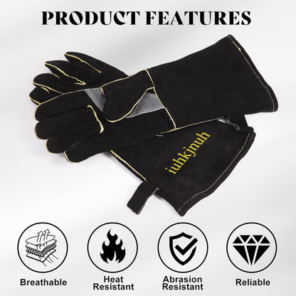 16" Leather Forge Welding Gloves, 932℉ Heat/Fire Resistant, Multi-Use Mitts for TIG/MIG Welding, BBQ, Oven, Baking, Furnace, Beekeeping, Animal Handling & Stove Safety，Ambidextrous