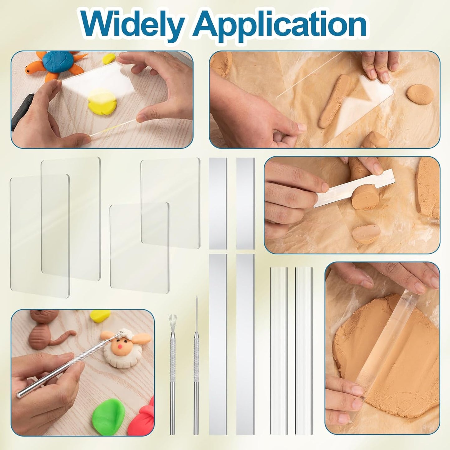 Amrules Clay Tools Kit, 12 PCS Polymer Clay Cutter Tools, Rectangle Shape Acrylic Press Board and Roller Pin Supplies Suitable for Shaping, Carving, Pottery Craft and DIY Projects