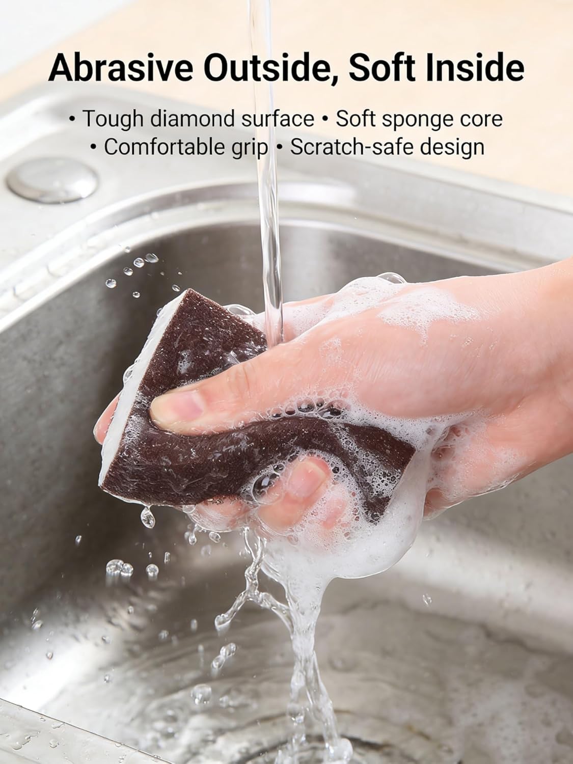 2 pcs Sanding Sponge, Nano Emery Cleaning Pads for Pots Pans and Grill Rust Removal, Multipurpose Scrubber Sponge for Kitchen Sink, Oven, and Bathroom, No Chemical Cleaner Needed