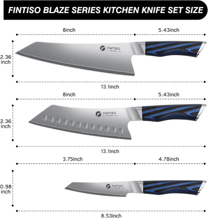 FINTISO 3PCS Kitchen Knife Set, Professional Chef Knives Set with G10 Handle, Premium 5-Layer 10Cr15CoMoV Japanese Steel Knives Set, Ultra Sharpe Knife for Meat and Vegetable