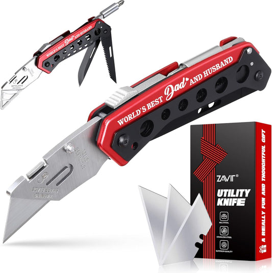 Utility Multitool Knife, Box Cutter, EDC, Work Folding Knifes, 6 in 1 Multitool for Men, Christmas Stocking Stuffers Gifts for Him Dad Grandpa Uncle Brother, Screwdrive, Extra 3 Razor Blades Included