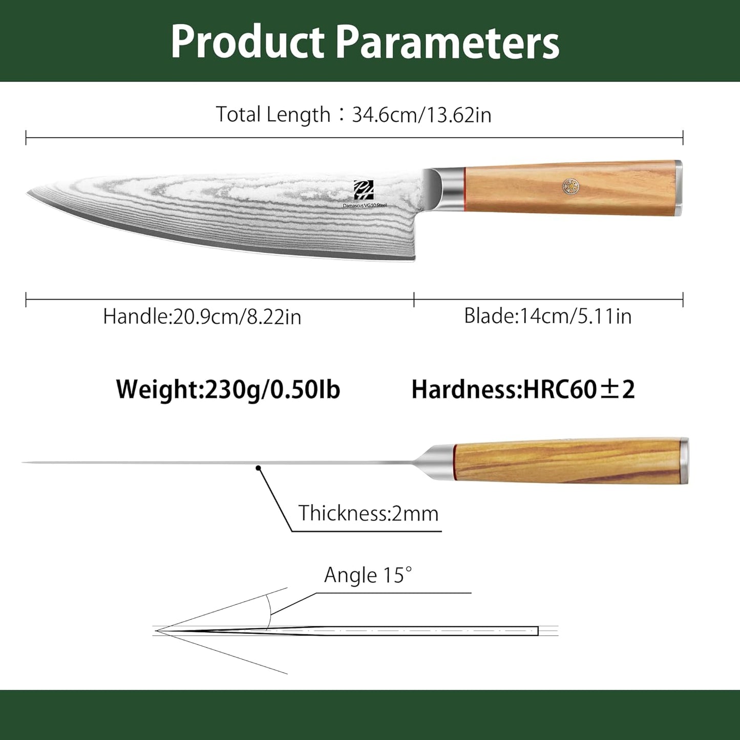 9 Inch Damascus Carving Knife - Brisket Knife 67 Layer VG-10 Steel Core with Olive Wood Handle, 62 HRC Precision Sharp Professional Kitchen Knife for Meat Slicing and BBQ, Gift Box Included