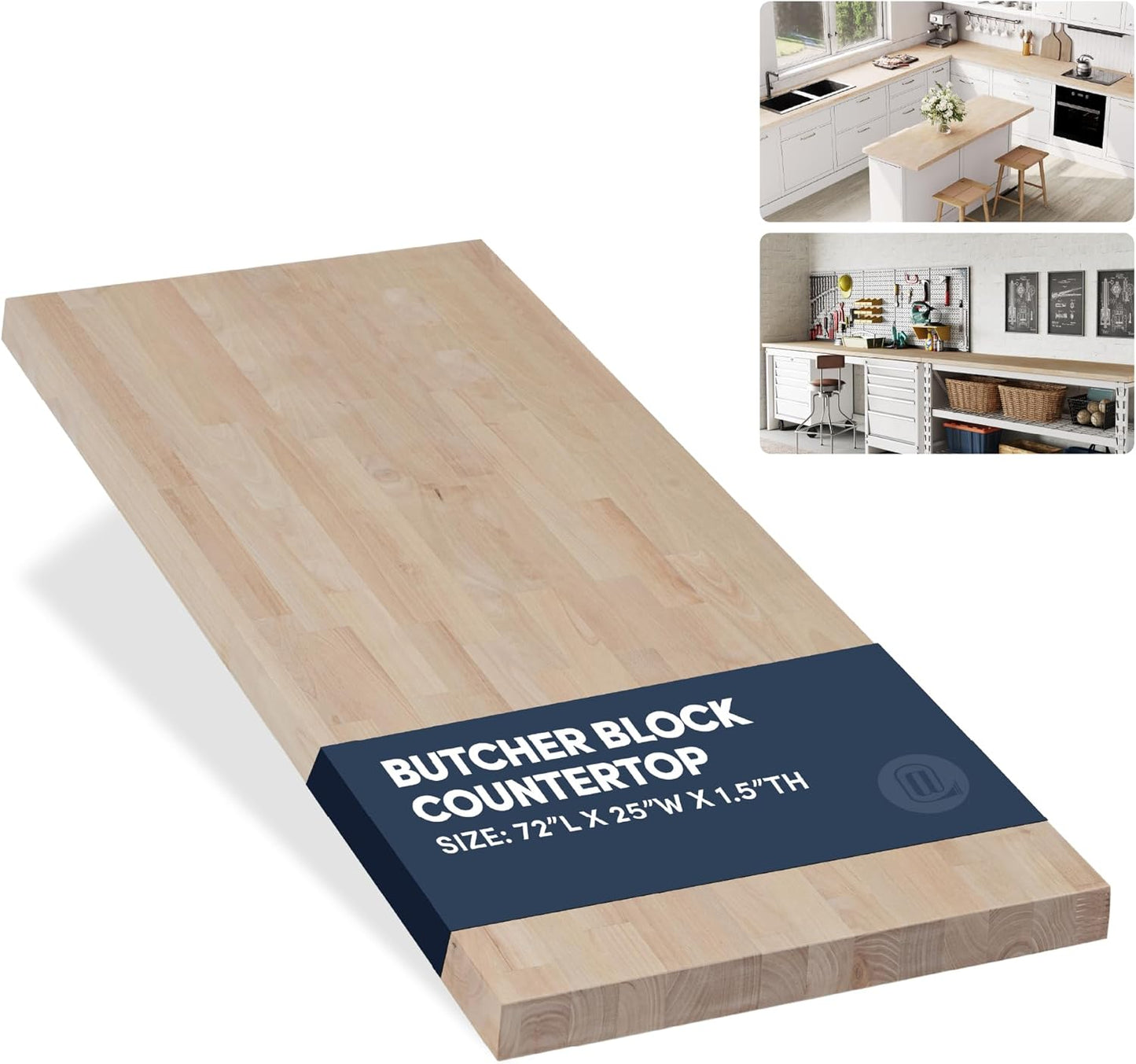 60''L x 25''W x 1.5''Th Acacia Premium Solid Wood Butcher Block Countertop, Butcher Block Table Top for DIY Washer Dryer/Island/Kitchen Countertop (Unfinished)