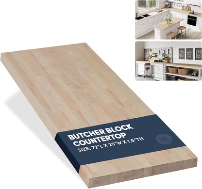 60''L x 25''W x 1.5''Th Acacia Premium Solid Wood Butcher Block Countertop, Butcher Block Table Top for DIY Washer Dryer/Island/Kitchen Countertop (Unfinished)