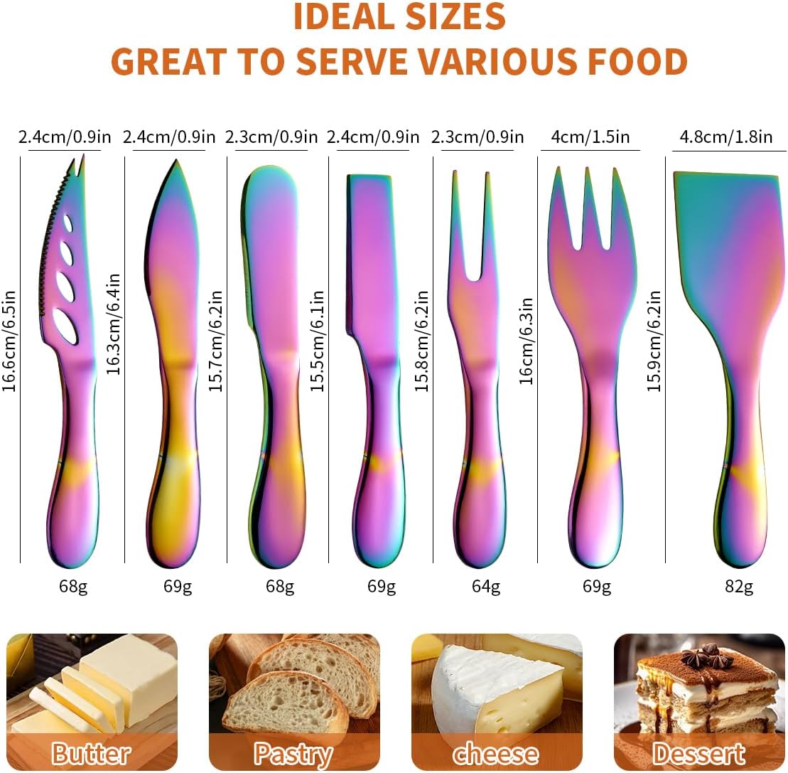 Copper Cheese Knives Set 7 Pieces Stainless Steel Kitchenware Utensils Gadgets 7 Pieces Cheese Knife,Cheese Spreader,Cheese Forks,Cheese Slicer,Cheese Cutter,Butter Knife