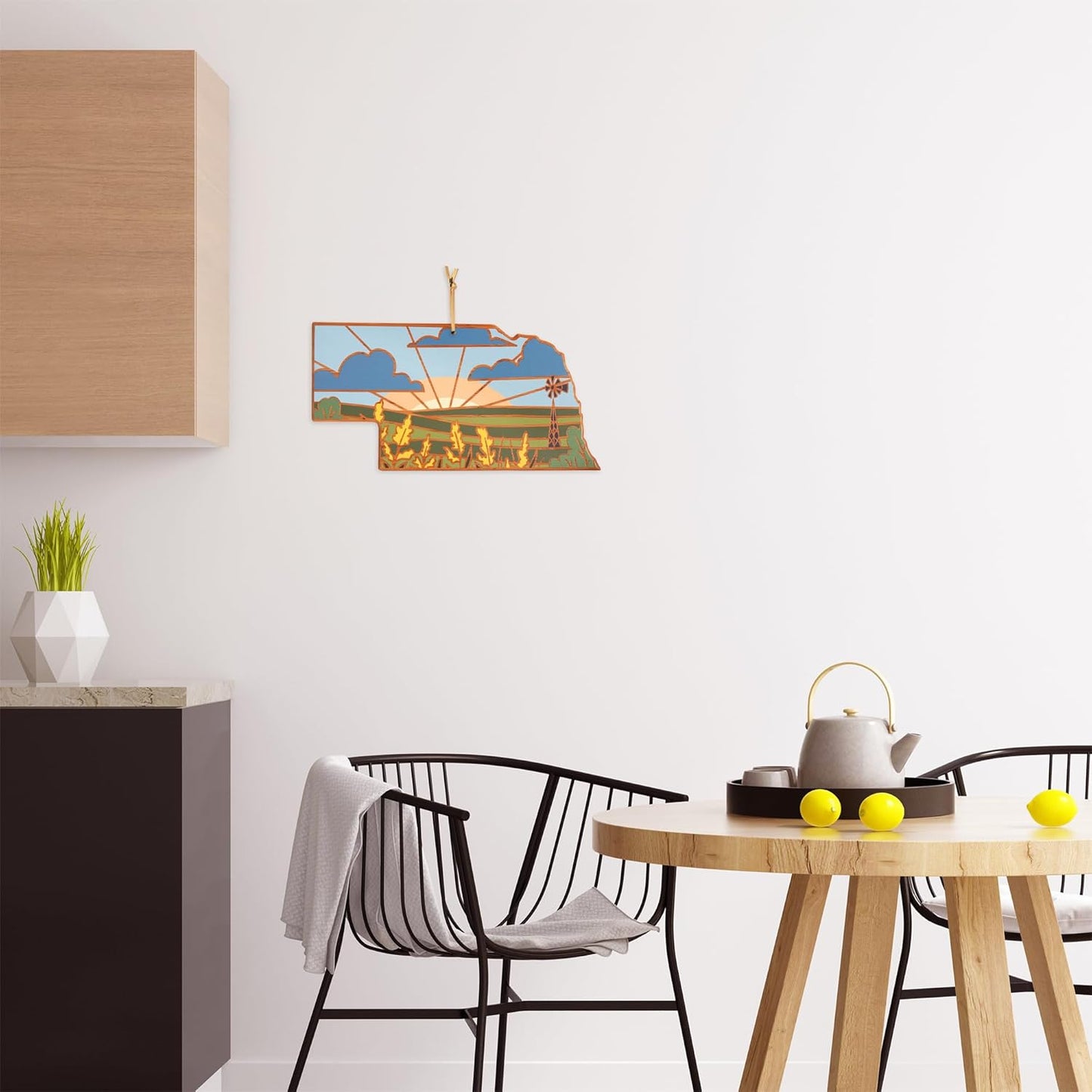 Totally Bamboo North Carolina State Shaped Cutting Board and Charcuterie Serving Platter with Artwork by Summer Stokes, Includes Hang Tie for Wall Display 18" x 8" x 5/8" - Colors B